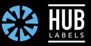 Hub Labels logo and illustrations with black background