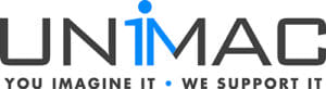 The unimac logo with the words'you imagine we support it'.